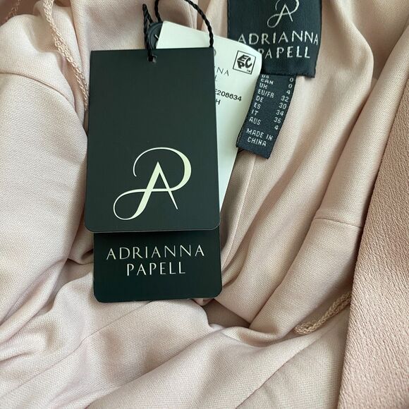 NWT Adrianna Papell Cowl Neck Full Length Formal Dress Women's 0 Pink Slit Crepe - Picture 5 of 8